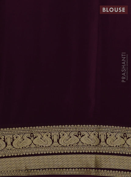 Pure mysore silk saree deep wine with plain body and long zari woven border