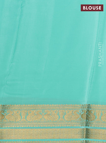 Pure mysore silk saree teal green with plain body and long zari woven border