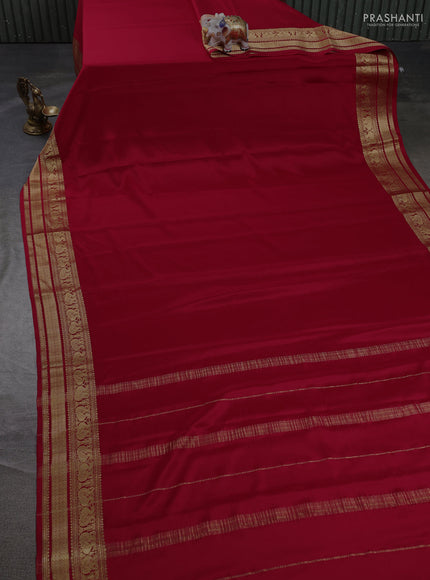 Pure mysore silk saree red with plain body and long zari woven border