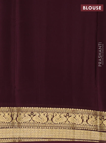 Pure mysore silk saree coffee brown with plain body and long zari woven border