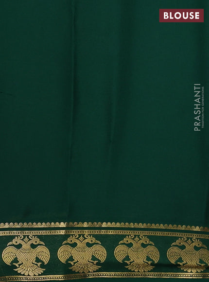 Pure mysore silk saree bottle green with plain body and paisley zari woven border