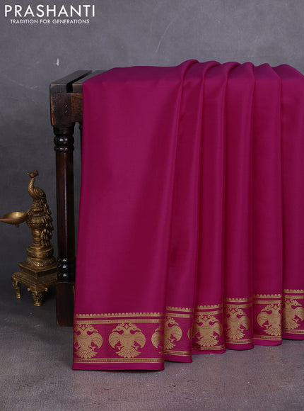 Pure mysore silk saree pink with plain body and paisley zari woven border