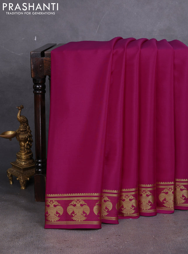 Pure mysore silk saree pink with plain body and paisley zari woven border