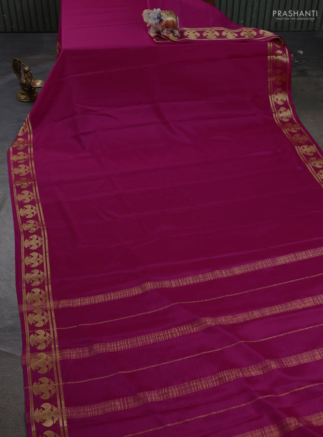 Pure mysore silk saree pink with plain body and paisley zari woven border