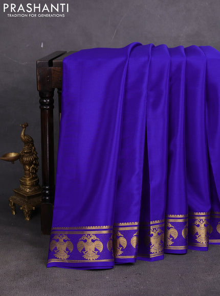 Pure mysore silk saree royal blue with plain body and paisley zari woven border