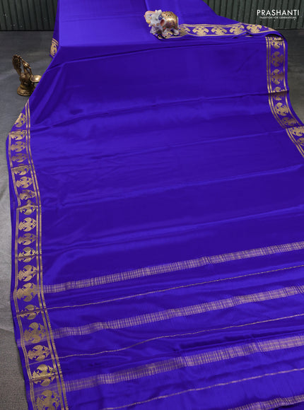 Pure mysore silk saree royal blue with plain body and paisley zari woven border