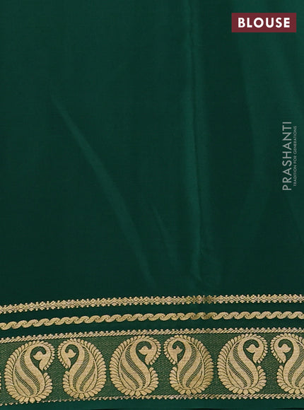 Pure mysore silk saree green with plain body and paisley zari woven border