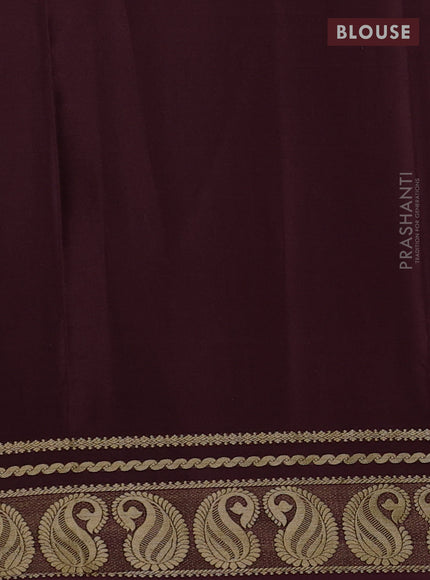 Pure mysore silk saree coffee brown with plain body and paisley zari woven border