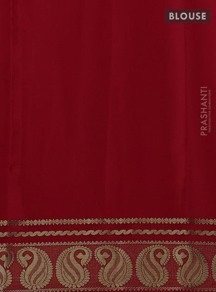 Pure mysore silk saree red with plain body and paisley zari woven border