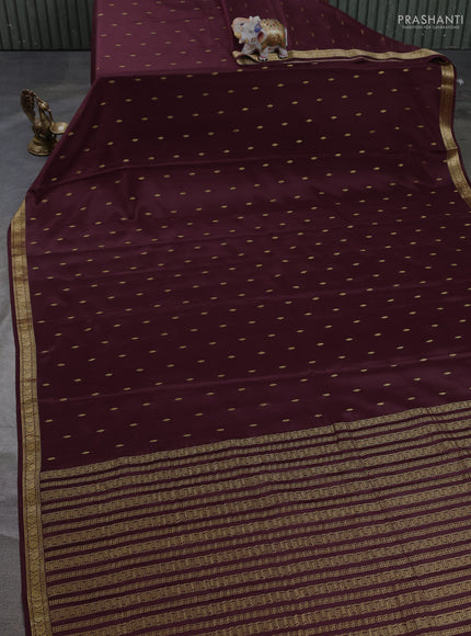 Pure mysore silk saree coffee brown with allover zari woven buttas and small zari woven border