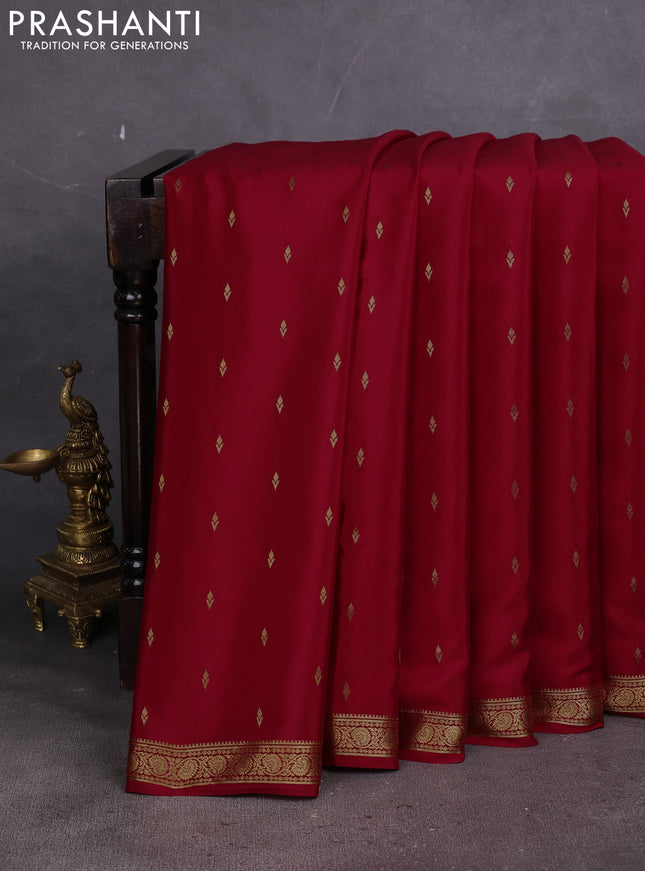 Pure mysore silk saree red with allover zari woven buttas and zari woven border