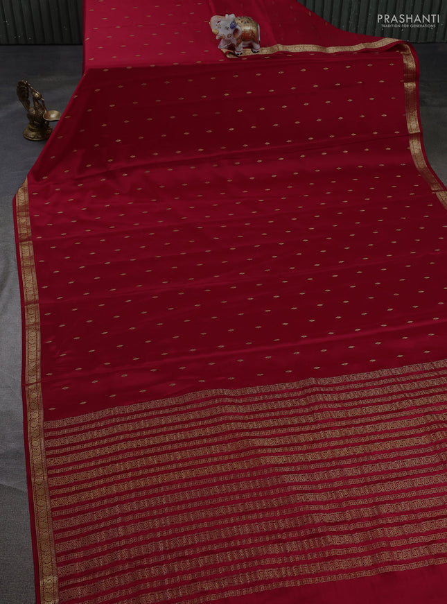Pure mysore silk saree red with allover zari woven buttas and zari woven border