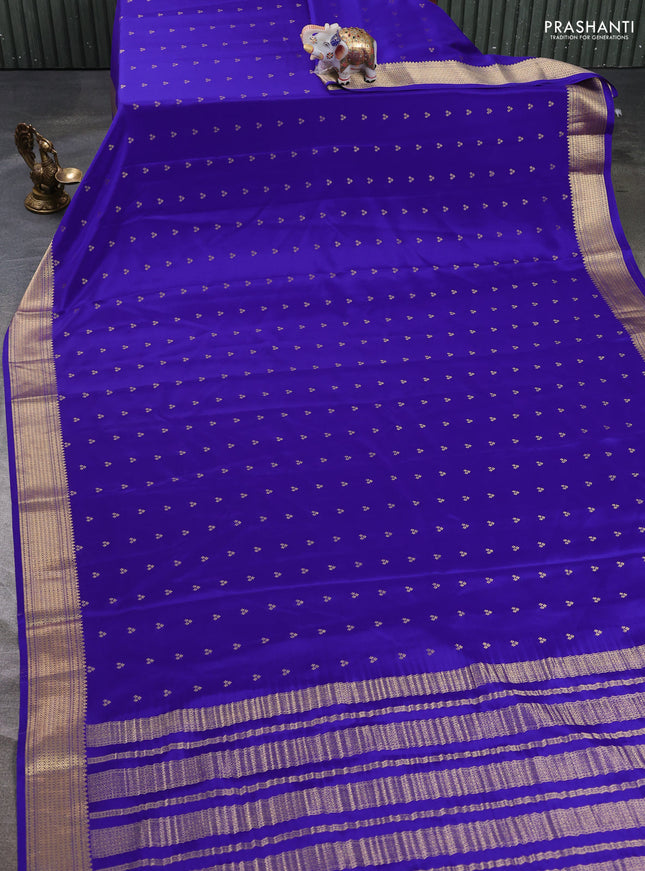 Pure mysore silk saree blue with allover zari woven buttas and zari woven border