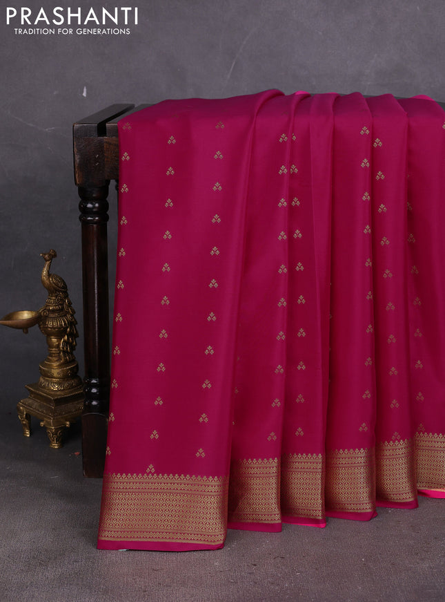 Pure mysore silk saree pink with allover zari woven buttas and zari woven border