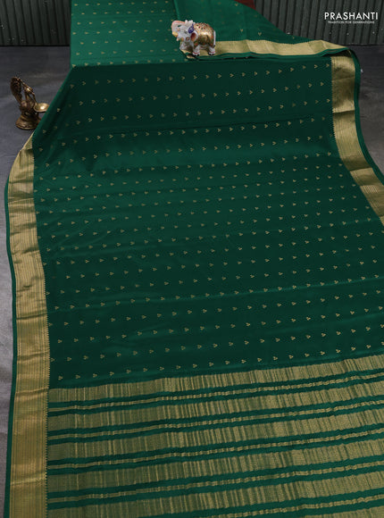 Pure mysore silk saree green with allover zari woven buttas and zari woven border