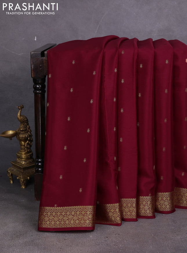 Pure mysore silk saree deep maroon with allover zari woven buttas and zari woven border