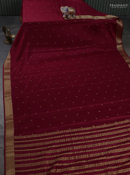Pure mysore silk saree deep maroon with allover zari woven buttas and zari woven border