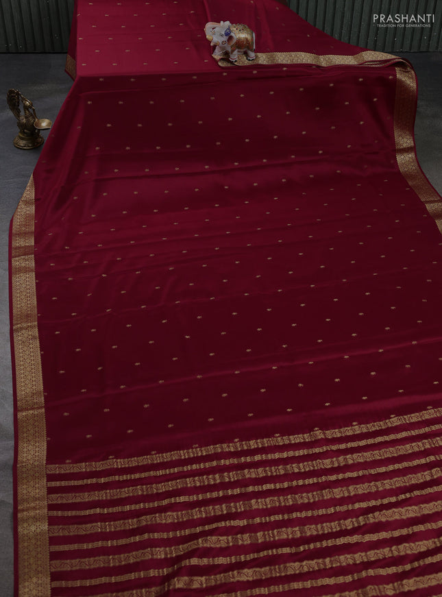 Pure mysore silk saree deep maroon with allover zari woven buttas and zari woven border