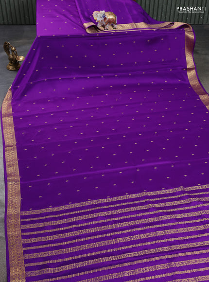 Pure mysore silk saree purple with allover zari woven buttas and zari woven border