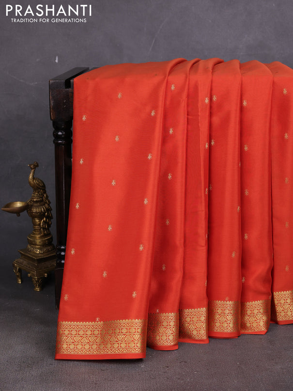 Pure mysore silk saree rust shade with allover zari woven buttas and zari woven border