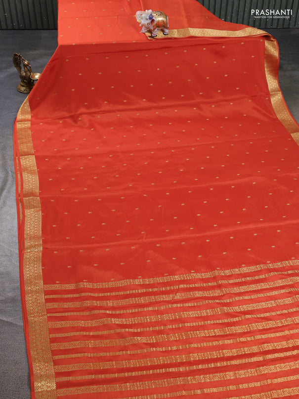 Pure mysore silk saree rust shade with allover zari woven buttas and zari woven border