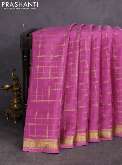 Pure mysore silk saree mauve pink with allover zari woven checked pattern and zari woven border