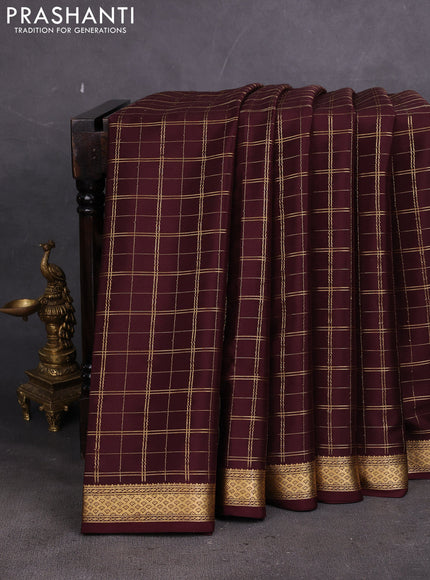 Pure mysore silk saree coffee brown with allover zari woven checked pattern and zari woven border
