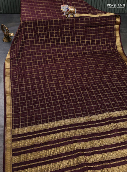 Pure mysore silk saree coffee brown with allover zari woven checked pattern and zari woven border