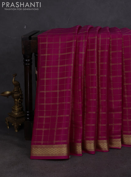 Pure mysore silk saree pink with allover zari woven checked pattern and zari woven border