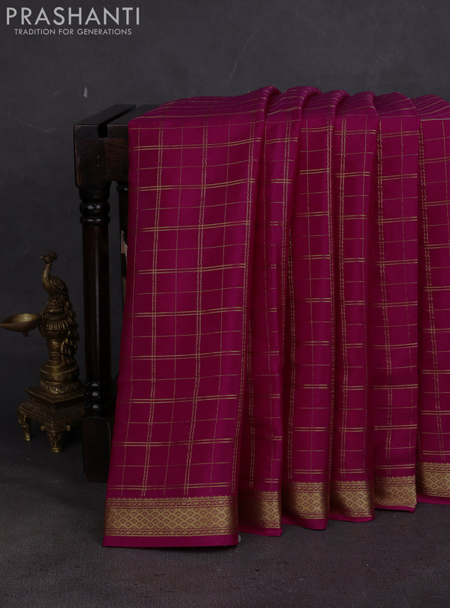 Pure mysore silk saree pink with allover zari woven checked pattern and zari woven border
