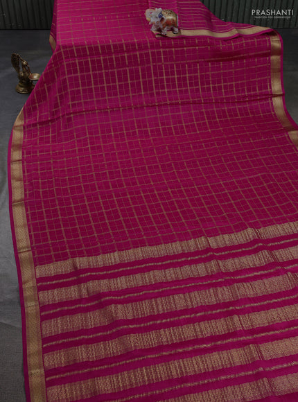Pure mysore silk saree pink with allover zari woven checked pattern and zari woven border