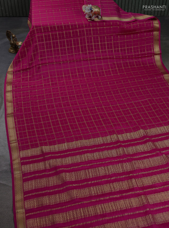 Pure mysore silk saree pink with allover zari woven checked pattern and zari woven border