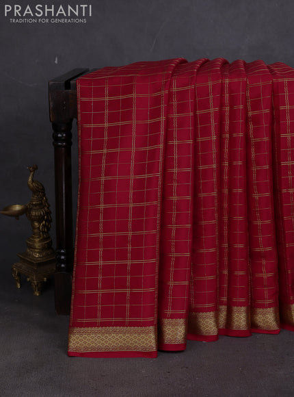 Pure mysore silk saree red with allover zari woven checked pattern and zari woven border