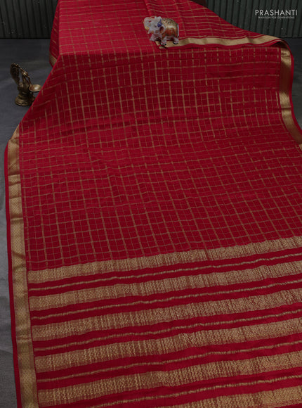 Pure mysore silk saree red with allover zari woven checked pattern and zari woven border