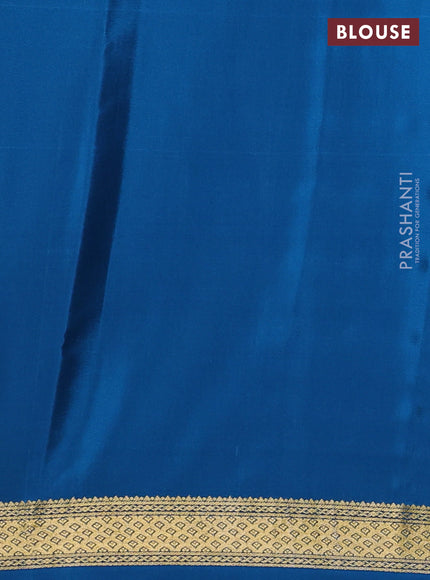 Pure mysore silk saree cs blue with allover zari woven checked pattern and zari woven border