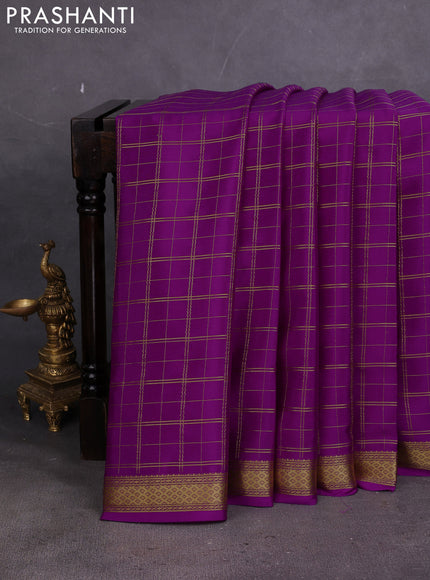 Pure mysore silk saree purple with allover zari woven checked pattern and zari woven border