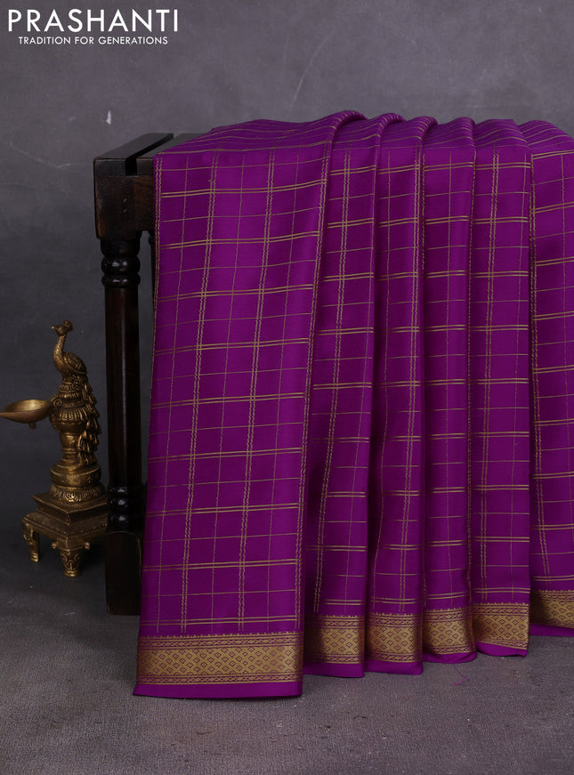 Pure mysore silk saree purple with allover zari woven checked pattern and zari woven border