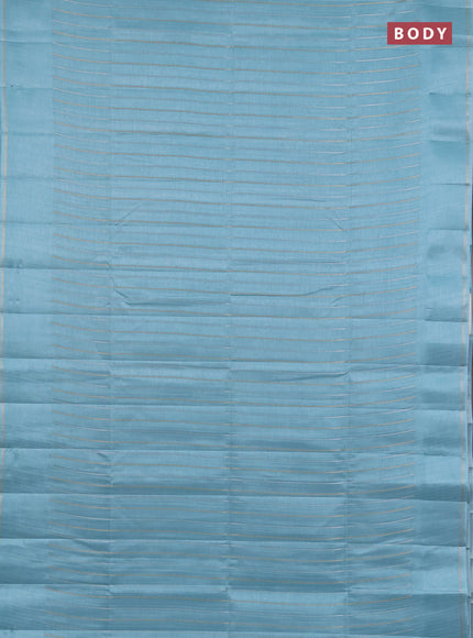 Semi tussar saree teal blue with allover silver & zari weaves pattern and simple zari woven border