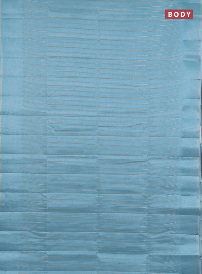 Semi tussar saree teal blue with allover silver & zari weaves pattern and simple zari woven border