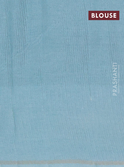 Semi tussar saree teal blue with allover silver & zari weaves pattern and simple zari woven border