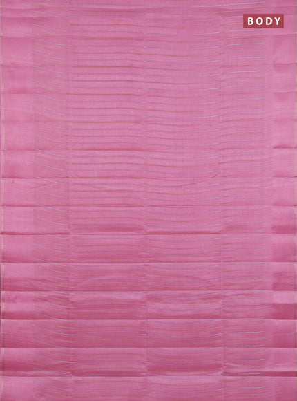 Semi tussar saree pink with allover silver & zari weaves pattern and simple zari woven border
