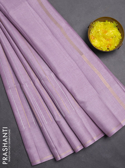 Semi tussar saree mild lavender with allover silver & zari weaves pattern and simple zari woven border