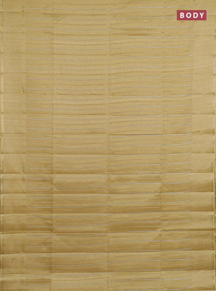 Semi tussar saree pale yellow with allover silver & zari weaves pattern and simple zari woven border