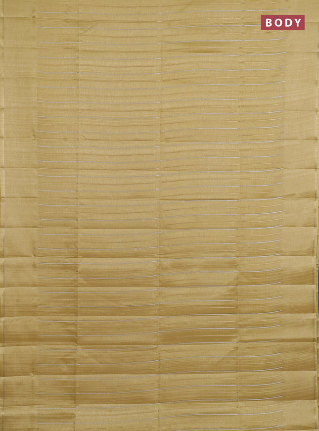 Semi tussar saree pale yellow with allover silver & zari weaves pattern and simple zari woven border