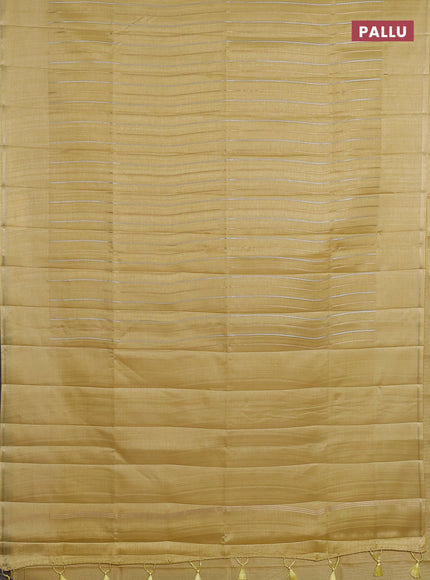 Semi tussar saree pale yellow with allover silver & zari weaves pattern and simple zari woven border