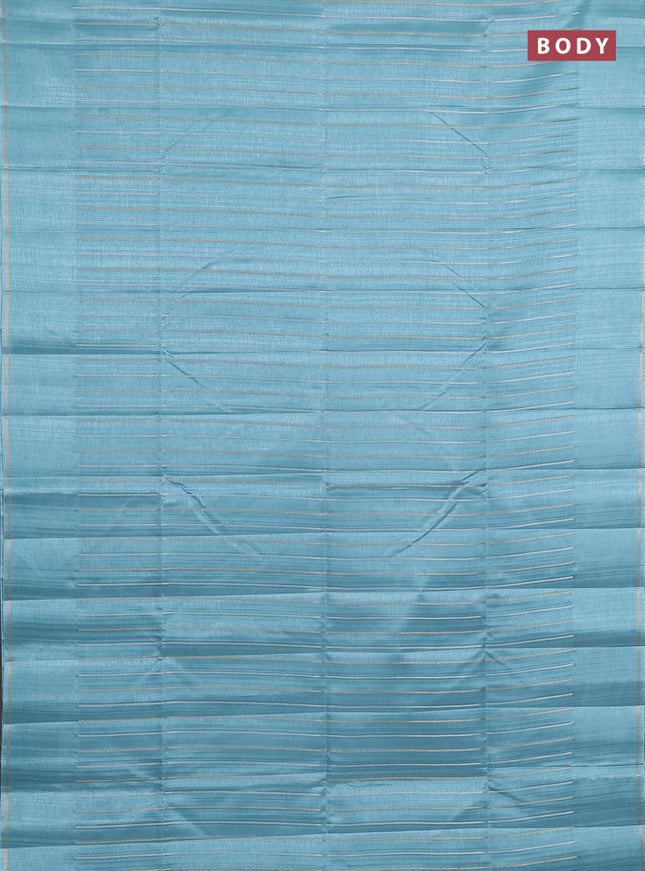 Semi tussar saree pastel blue with allover silver & zari weaves pattern and simple zari woven border