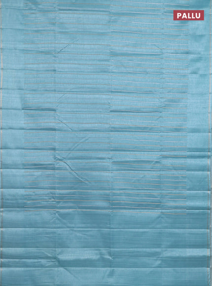 Semi tussar saree pastel blue with allover silver & zari weaves pattern and simple zari woven border