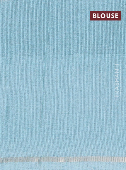 Semi tussar saree pastel blue with allover silver & zari weaves pattern and simple zari woven border