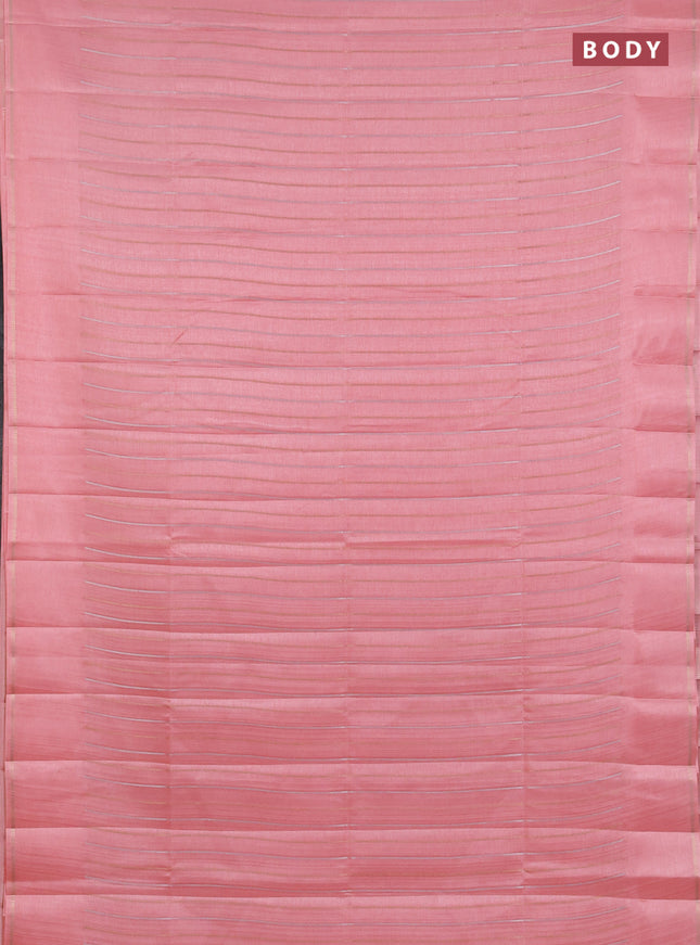 Semi tussar saree mild peach pink with allover silver & zari weaves pattern and simple zari woven border