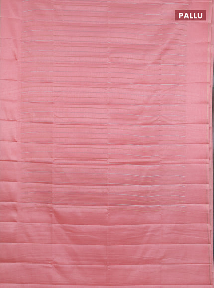 Semi tussar saree mild peach pink with allover silver & zari weaves pattern and simple zari woven border